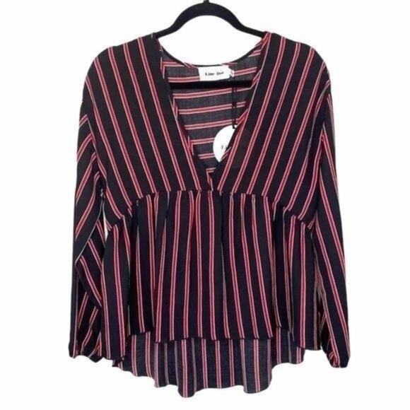 Line + Dot NWT Black and Red Striped Blouse Small - Picture 1 of 6